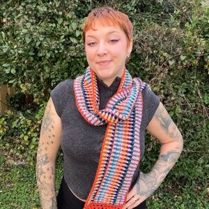 Handmade Orange and Blue Fringe Scarf